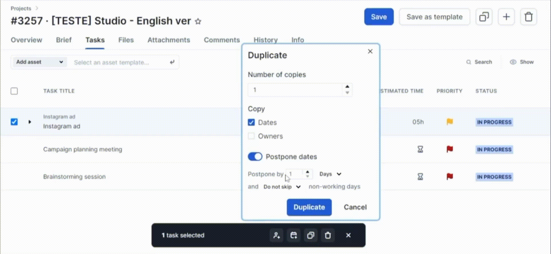 How to copy a task in Studio?